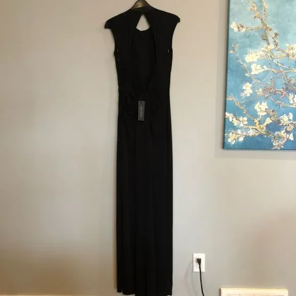 Rachel Zoe Amara Open Back High Slit Gown Dress Black 2 - Picture 3 of 10